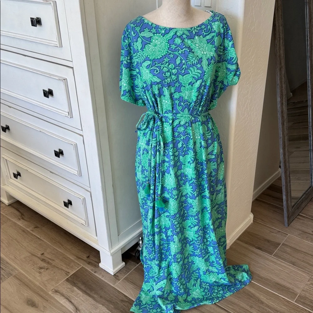 J. Jill 2X blue green floral knit maxi dress - Picture 2 of 9